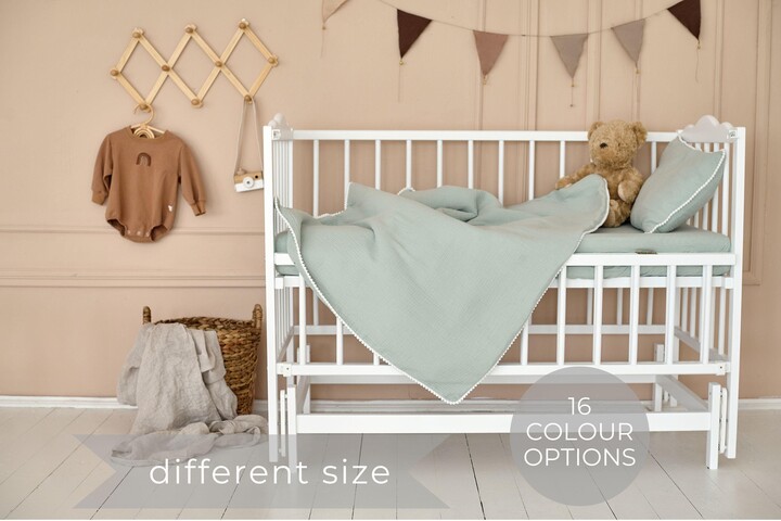 Bedding Set Crib, Organic Muslin Baby Sage Green, Duvet Cover & Pillowcase, Sustainable Bedding For Toddlers Babies