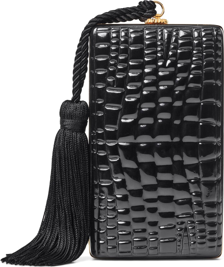 Aspinal of London Patent Leather Croc-Embossed Paloma Box Clutch Bag