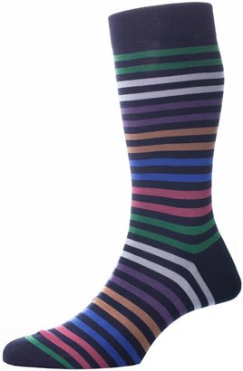 Pantherella Kilburn Double Colour Striped Cotton Lisle Socks by Medium