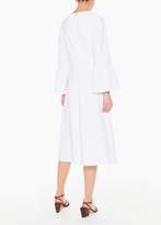 Thumbnail for your product : Tibi Structured Crepe V-Neck Ruffle Sleeve Midi Dress