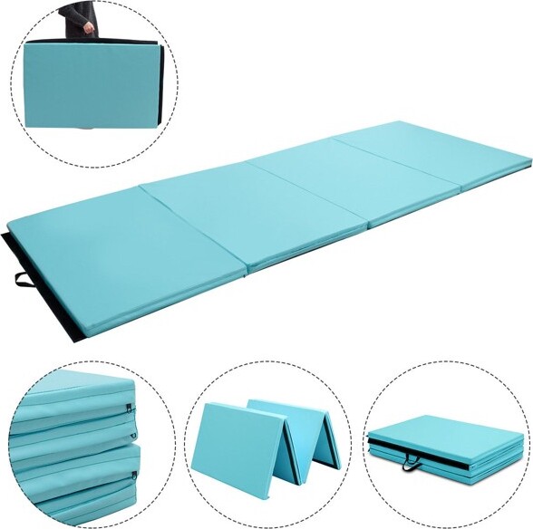 Costway 4'x10'x2''GymnasticsMatThickFoldingPanelAerobicsGymBlue