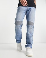 Thumbnail for your product : ASOS DESIGN original fit jeans in mid wash blue with biker detail and zipped hem