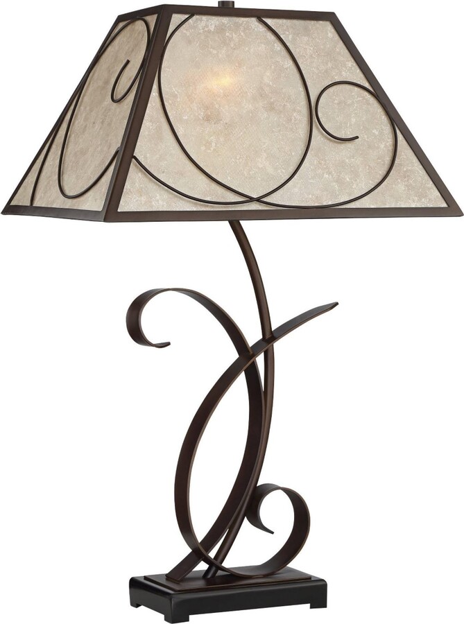 Franklin Iron Works Teri Rustic Country Cottage Table Lamp 27" Tall Brown Metal Floral Light Mica Tapered Shade for Bedroom Living Room House Hom