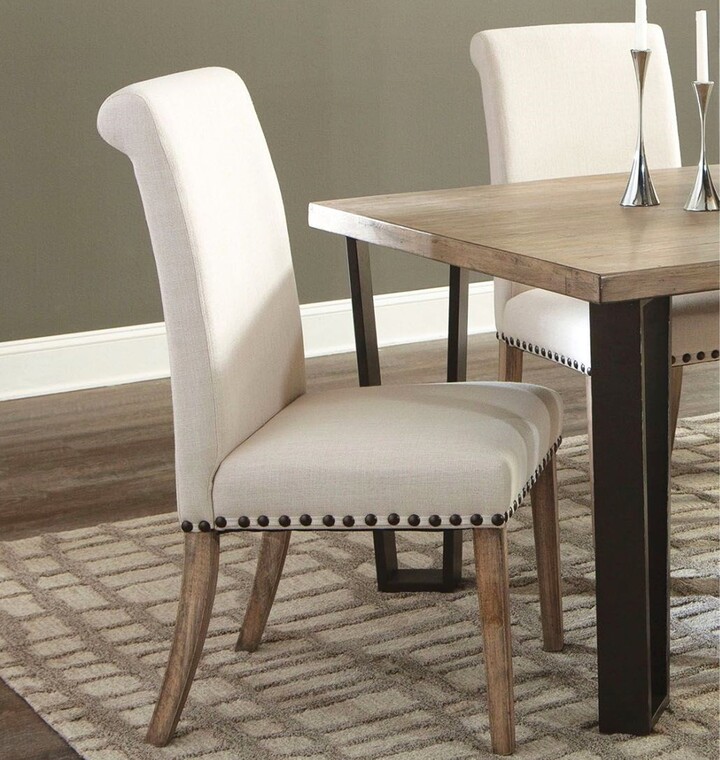 Rolled Back Design Beige Upholstered Parson Dining Chairs with Nailhead Trim ShopStyle