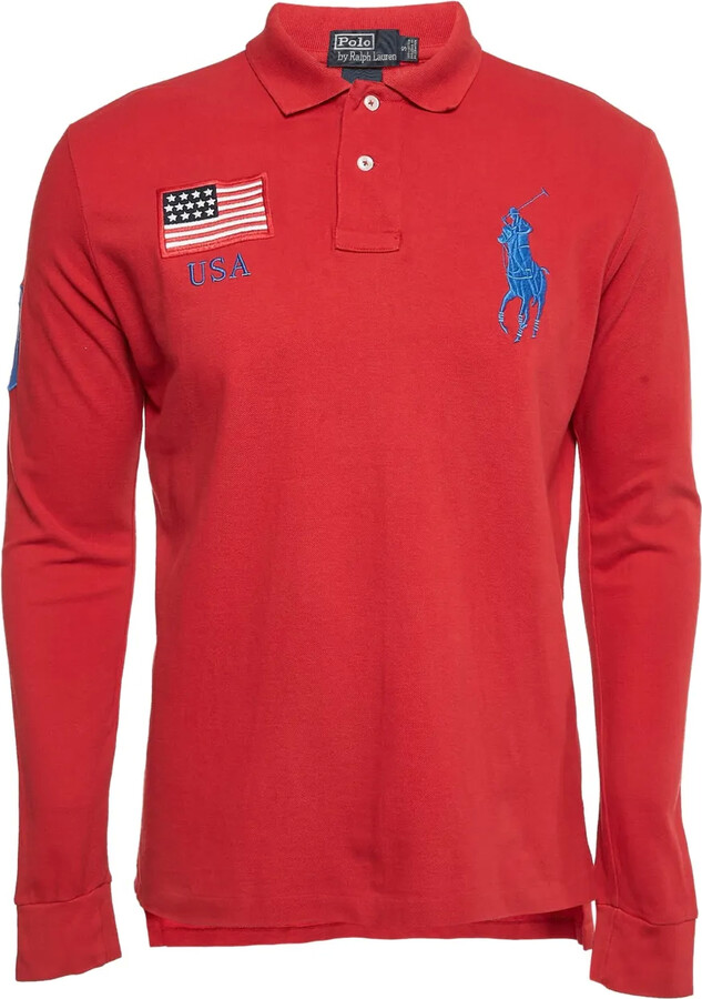 Polo Ralph Lauren Vintage pre-owned embroidered USA flag long-sleeve polo shirt