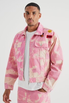 Pink Mens Small Denim JACKET Pink Dyed Upcycled Vintage 