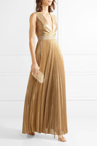 Thumbnail for your product : Alice + Olivia Alice Olivia - Carisa Metallic Plissé-crepe Gown - Gold