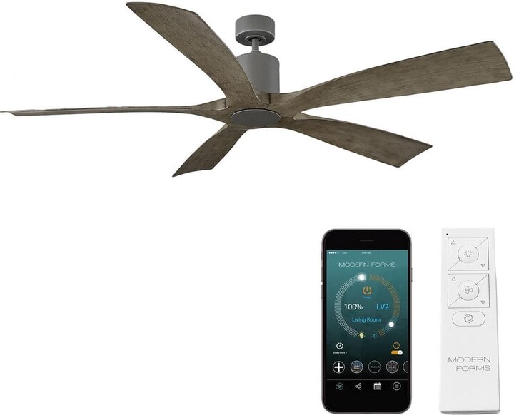 Modern Forms Aviator 70 in. Smart Indoor/Outdoor 5-Blade Ceiling Fan Graphite Weathered Gray with Remote Control