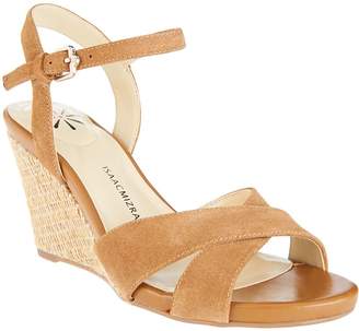 Isaac Mizrahi Live! Leather & Suede Crossover Strap Wedge Sandals