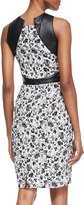 Thumbnail for your product : Carmen Marc Valvo Sleeveless Leather-Trim Floral Cocktail Dress