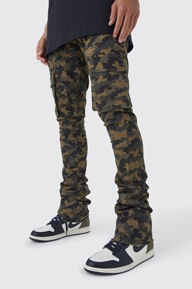boohoo Tall Skinny Stacked Flare Gusset Camo Cargo Trouser - ShopStyle
