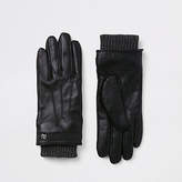 Thumbnail for your product : River Island Black leather lined gloves