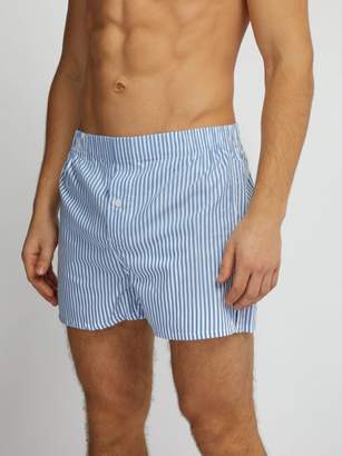 Hamilton And Hare - Striped Cotton Boxer Shorts - Mens - Blue