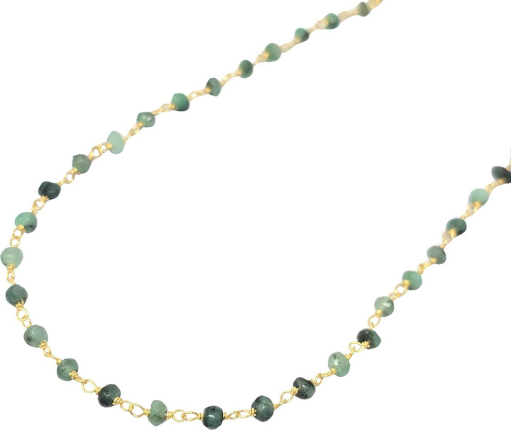 Harfi Green / Gold Raw Green Emerald Beaded Delicate Gold Plated Necklace