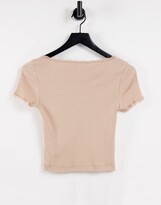 Thumbnail for your product : Topshop lace trim scoop T-shirt in camel