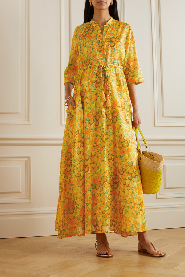 Tory Burch Floral-print Cotton-voile Maxi Dress - Yellow - ShopStyle