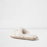 Thumbnail for your product : River Island Womens Cream diamante embellished quilted slippers