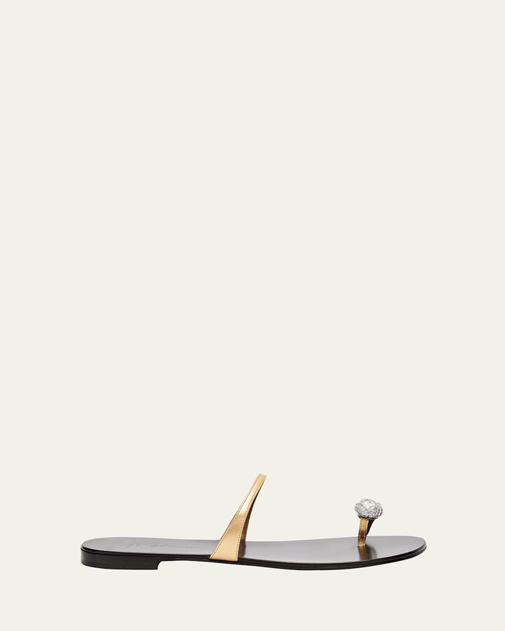 Giuseppe Zanotti Crystal Jewel Thin Strap Leather Sandals