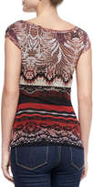 Thumbnail for your product : Fuzzi Short-Sleeve Ruched Lace-Print Top