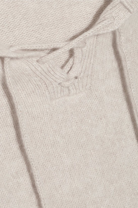 The Elder Statesman Heavy Hockey Cropped Hooded Cashmere Sweater - Ecru