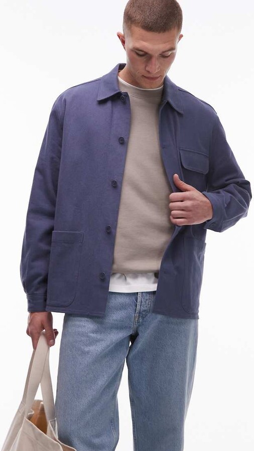 Arket textured linen blend overshirt in blue