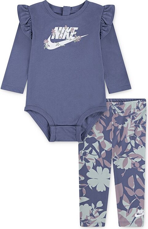 Nike Baby Girls Bodysuit & Floral Printed Dri-FIT Leggings 2-Piece Set