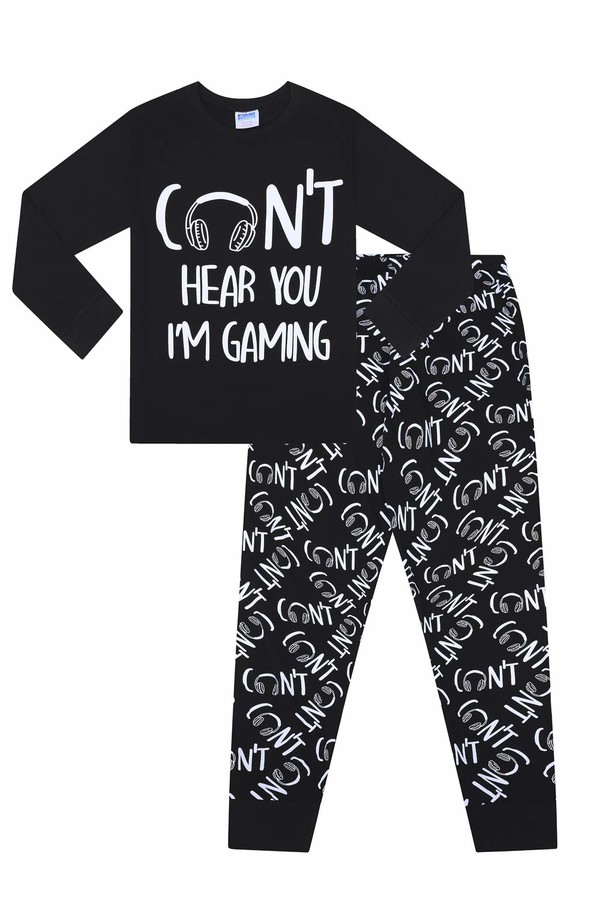 The Pyjamafactory Can T Hear You I M Gaming Black Cotton Long Pyjamas 11 12 Years Shopstyle
