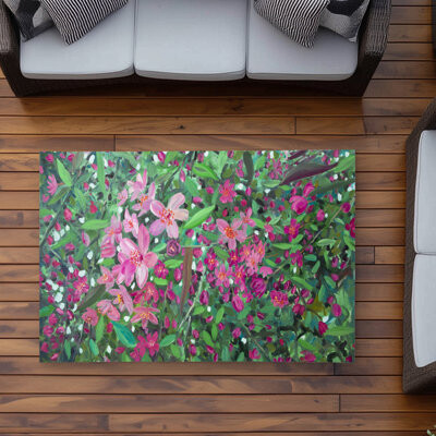 East Urban Home Cherry Tree Blooming Outdoor Area Rug | Floral Home Decor