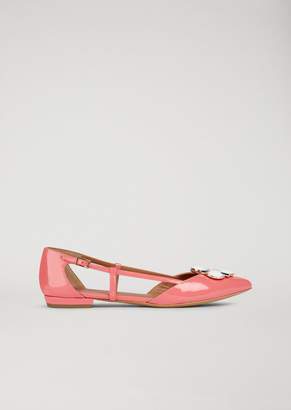 Emporio Armani Patent Leather Ballet Flats With Jewel Applique
