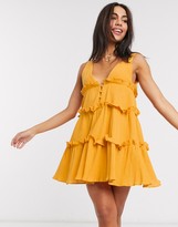 Thumbnail for your product : ASOS DESIGN button front tiered mini sundress in textured crinkle in mustard