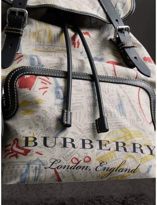 Burberry The Large Rucksack in London Print Canvas and Leather