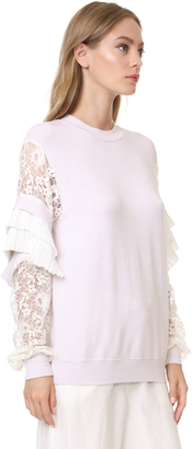 Clu Pleat Trimmed Lace Sleeve Pullover