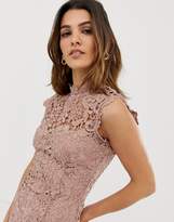 Thumbnail for your product : Paper Dolls high neck lace midi dress in taupe