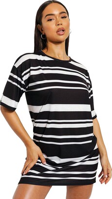 Womens Stripe Oversized Boyfriend T Shirt Dress Casual Tee Baggy Loose Long Tops