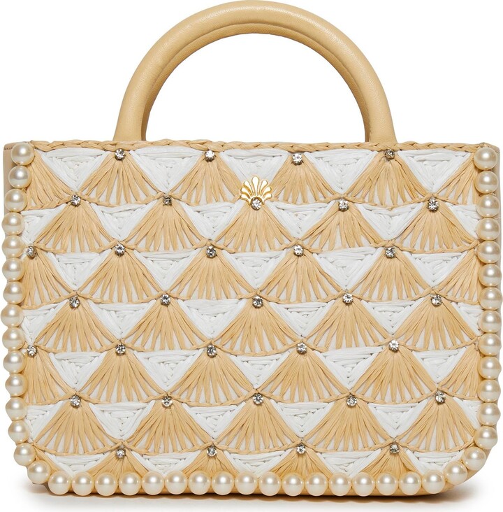 Lele Sadoughi Maya Crystal Fan Raffia Mini Tote