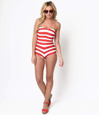 Unique Vintage Red & White Stripe Barbara One Piece Swimsuit