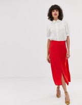 Thumbnail for your product : Pieces button through midi skirt in red