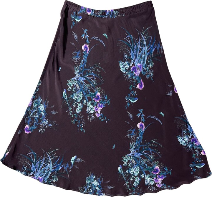 Lindsay Nicholas New York Duchess Skirt In Plum Bird Fleur Silk