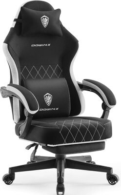 Gaming Chair Fabric with Pocket Spring Cushion, High Back Ergonomic Computer Chair with Footrest for Adults, Massage Lumbar Support Swivel Game Chair