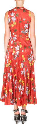 Erdem Noemi Sleeveless Wrap-Top Long Pleated Floral-Print Dress
