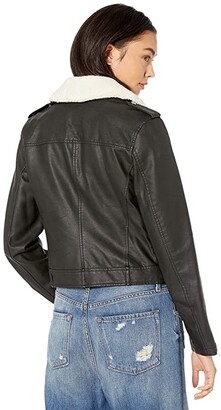 Levi's Asymmetrical Banded Bottom Moto with Sherpa Collar