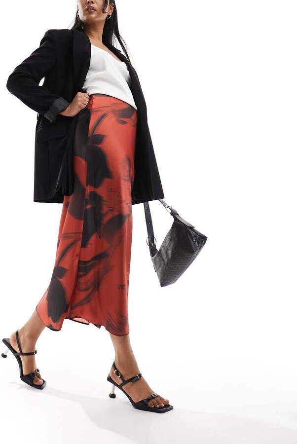 Asos Burgundy Midi Skirt ASOS DESIGN Satin Bias Midi Skirt In