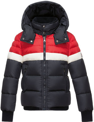 Moncler Aymond Hooded Colorblock Puffer Jacket, Navy, Size 4-6