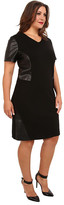 Thumbnail for your product : DKNY S/S V-Neck Faux Leather Pieced Dress