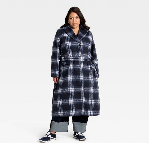 Ava & Viv Women'sBeltedCoat-Ava&Viv™NavyBluePlaid4X