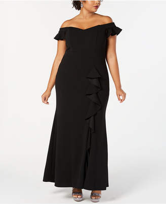 Betsy & Adam Plus Size Off-The-Shoulder Sweetheart Gown