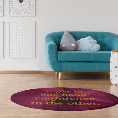 East Urban Home Faux Gemstone Coffee & Confidence Quote Poly Chenille Rug
