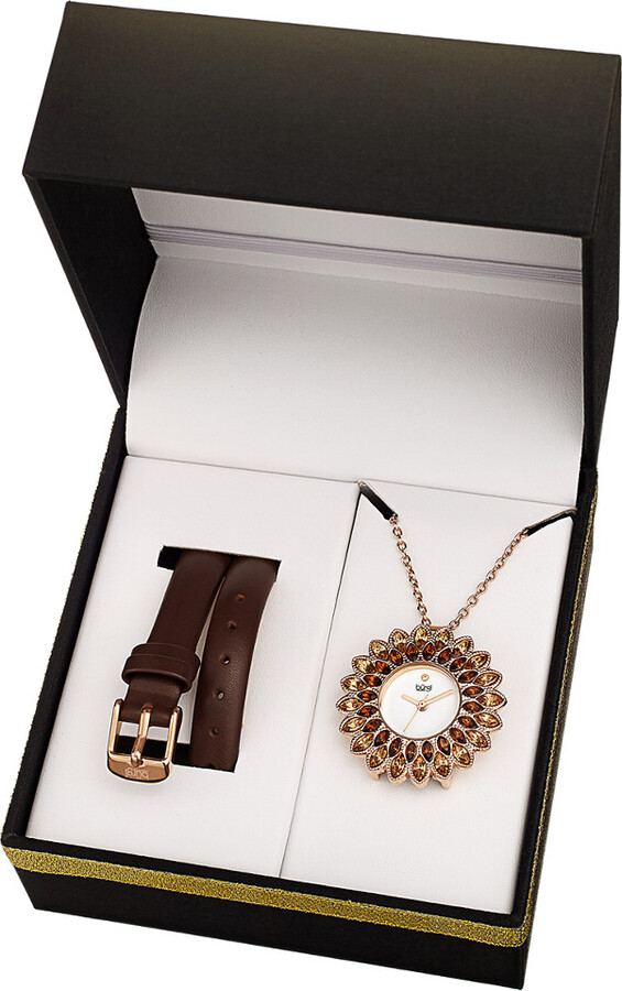 Burgi Women's Leather Interchangeable Watch Pendant Necklace