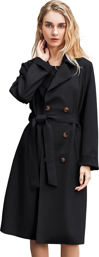 YYG Womens Mid Length Lapel Slim Suede Belted Trench Coat Jacket Outerwear 