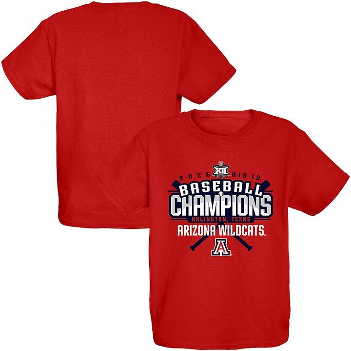 Youth Blue 84 Red Arizona Wildcats 2025 Big 12 Baseball Conference Tournament Champions Locker Room T-Shirt